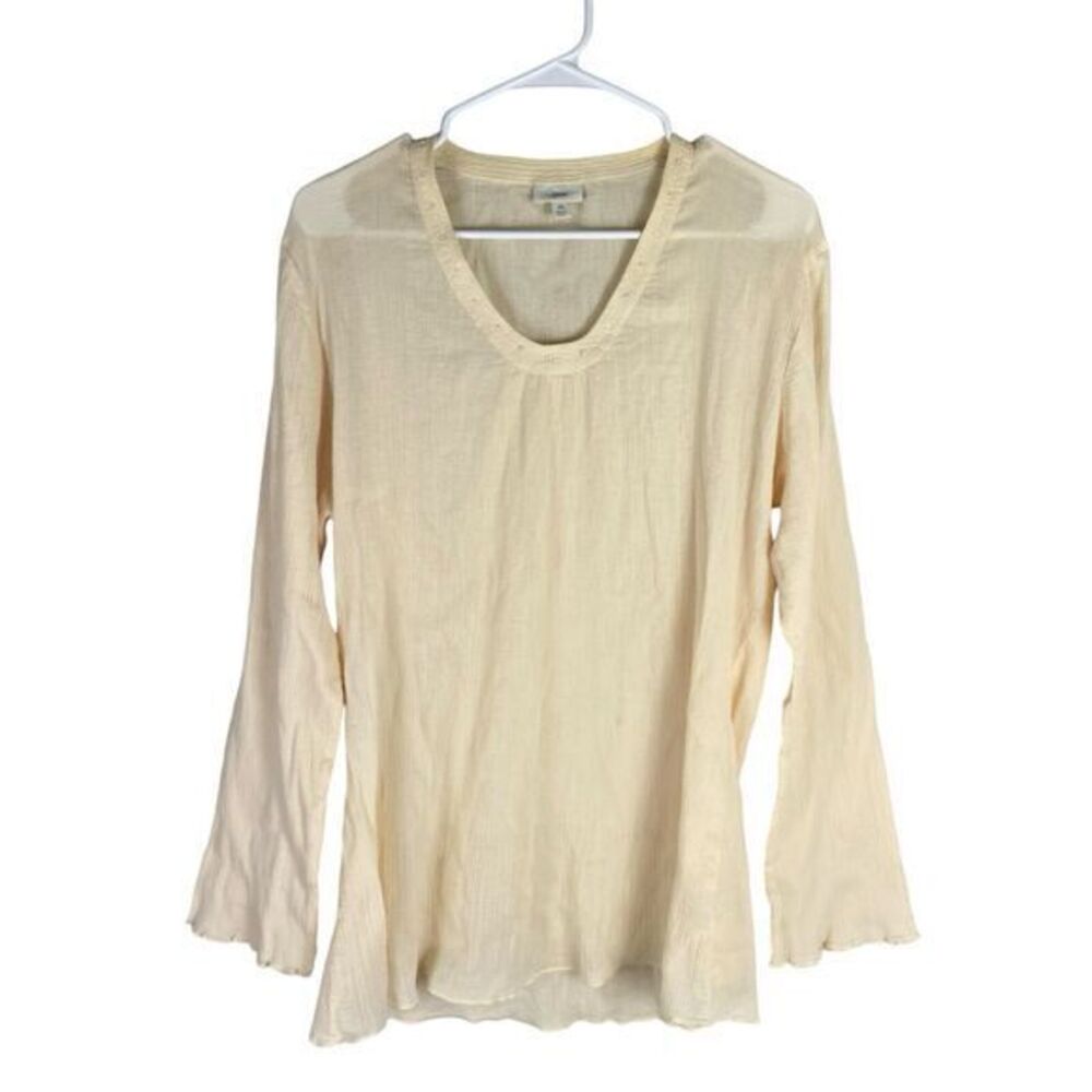J. Jill Boho Cottage Blouse‎ Women’s Size XL Cream Long Sleeve Tunic Semi Sheer